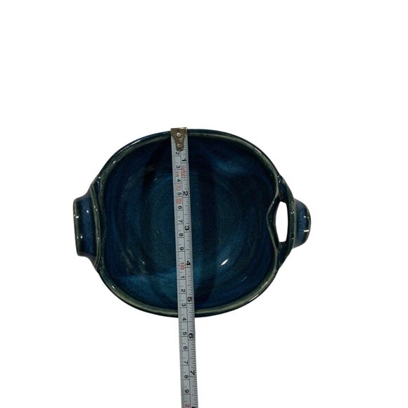 Hand Crafted Ceramic Bowl Blue Green Glaze with Handles Signed by Artist - Picture 11 of 11